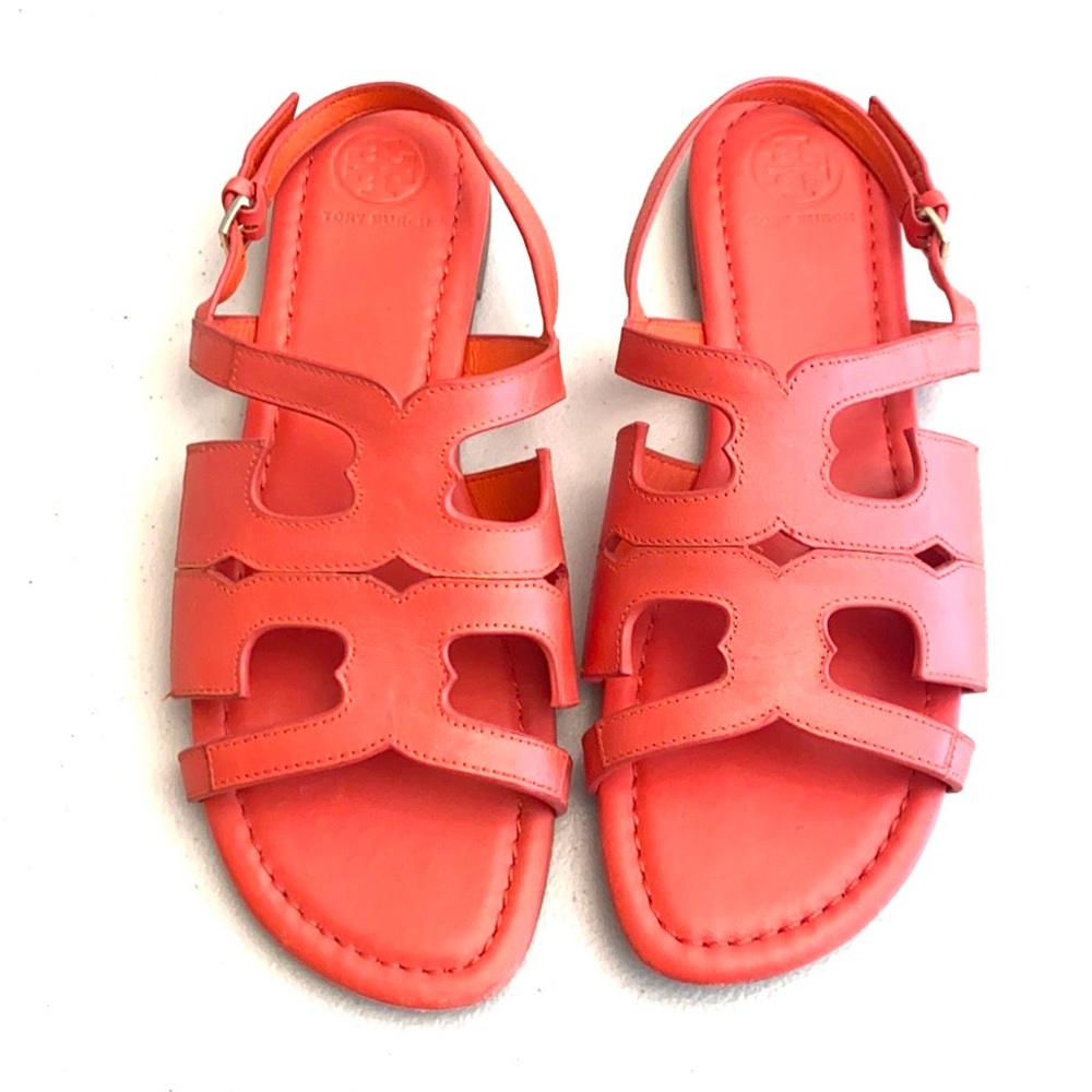 Tory Burch Logo Cutout Slingback Sandal Red Orange